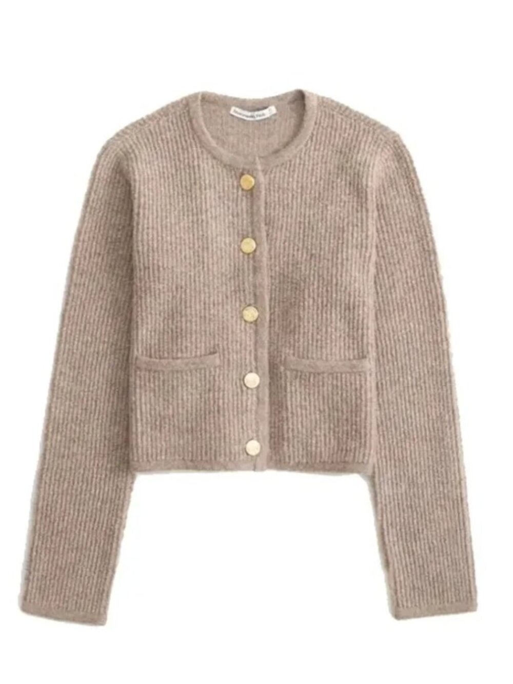 Abercrombie & Fitch Ribbed Button-Front Cardigan Taupe S